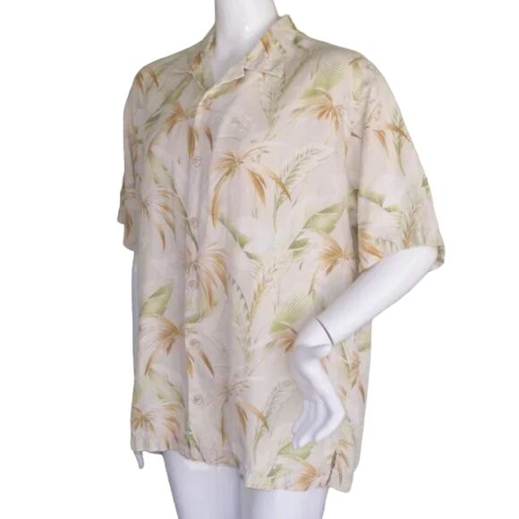 TOMMY BAHAMA Silk Shirt, L Palm/Leaf Print, Natural Buttons, Short sleeve, Camp - Picture 3 of 11